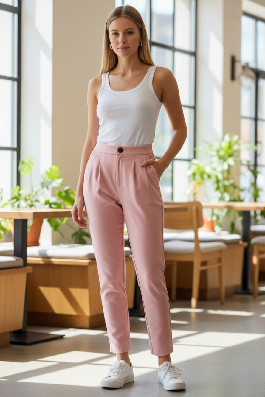 BOOHOO Pants Size 4 NEW Light Pink Blush Relaxed Fit Trousers Pockets